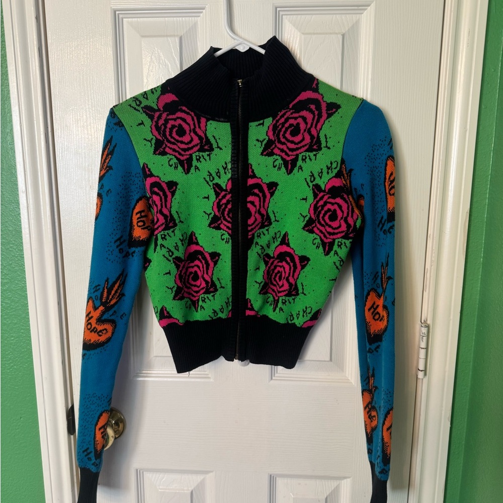 Betsey Johnson Colorful Rose Bomber Jacket